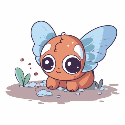 Cute little butterfly sitting on the ground. Cartoon vector illu