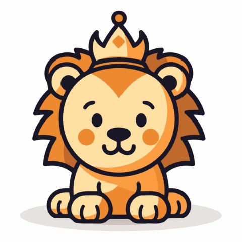 Cute lion with crown. Cartoon vector illustration isolated on wh