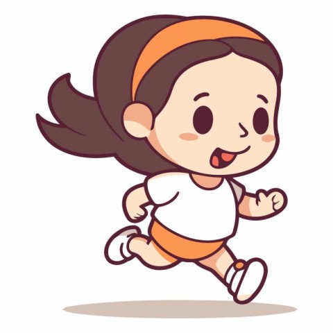 Girl running cartoon character vector illustration. Cute little