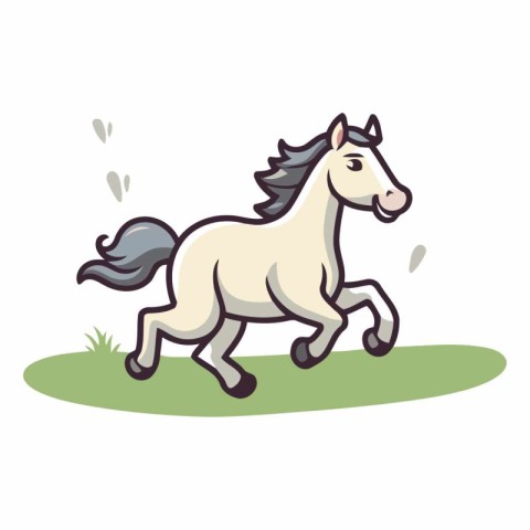 Horse running on the grass in cartoon style.