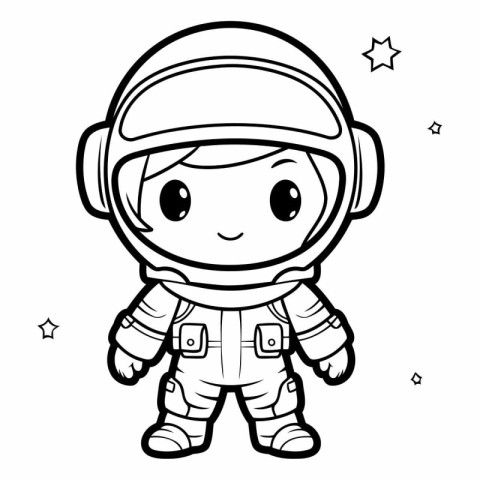 Black and White Cartoon Illustration of Cute Astronaut Boy Chara