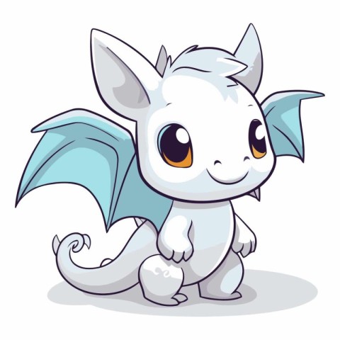 Cartoon vector illustration of cute little dragon isolated on wh