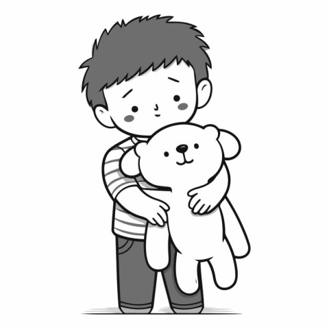 Boy hugging a teddy bear of a boy hugging a teddy bear.