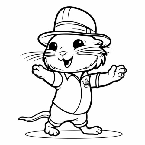 Black and White Cartoon Illustration of Cute Little Mouse Animal