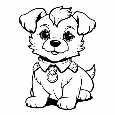 Cute cartoon puppy with bow tie. Vector clip art illustration.