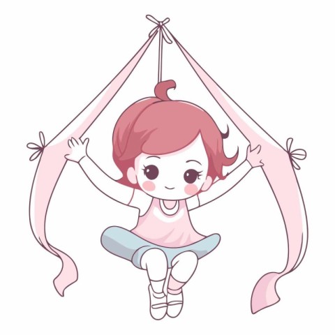 Cute little girl doing exercises with a hammock.