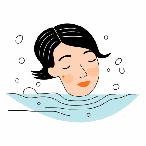 Vector illustration of a woman taking a bath in the sea. Flat st