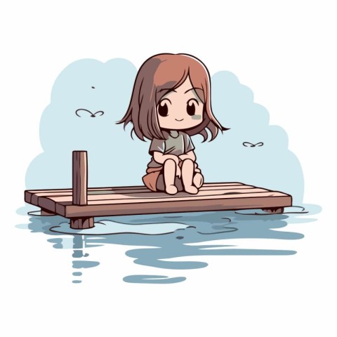 girl sitting on a pontoon in the sea.