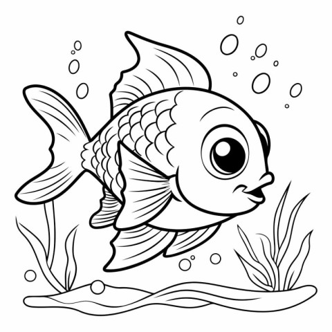 Coloring Page Outline Of a cute cartoon fish.