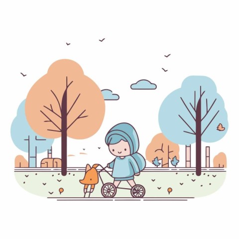 cute little girl playing with dog in the park vector illustratio