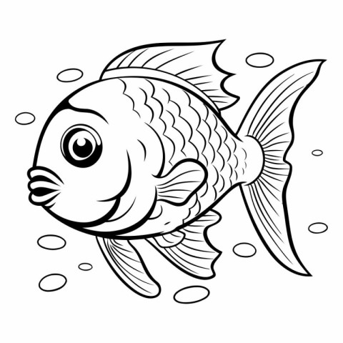 Black and White Cartoon Illustration of Cute Fish Animal Charact