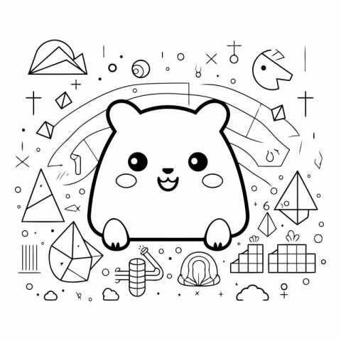 Coloring book for children. Bear and geometric shapes