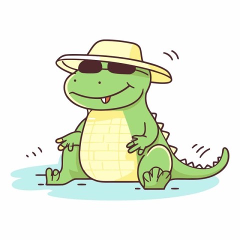 Cute crocodile in a hat and sunglasses.