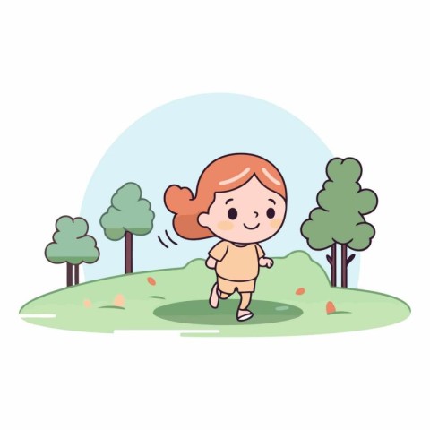 cute little girl running in the park cartoon vector illustration