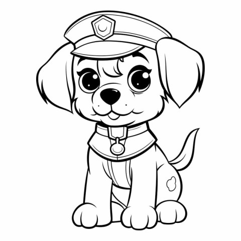 Black and White Cartoon Illustration of Cute Puppy Sailor Dog Co