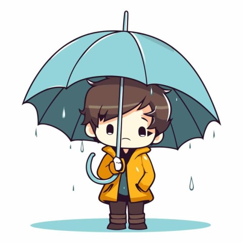 cute boy in raincoat with umbrella cartoon vector illustration g