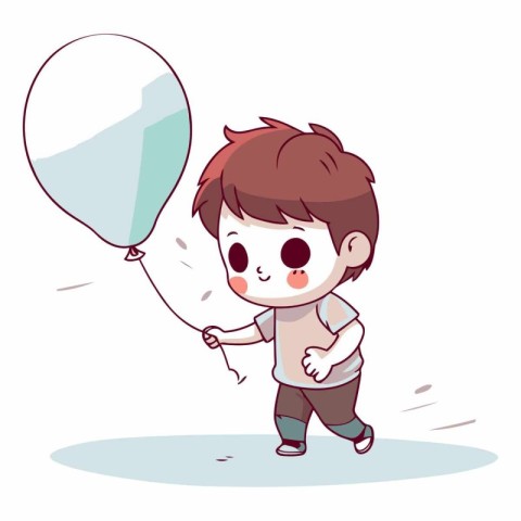 Cute little boy running with balloon in hand.