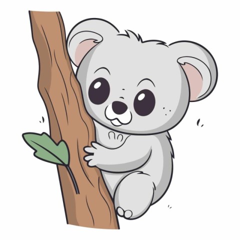 Cute cartoon koala on a tree branch.