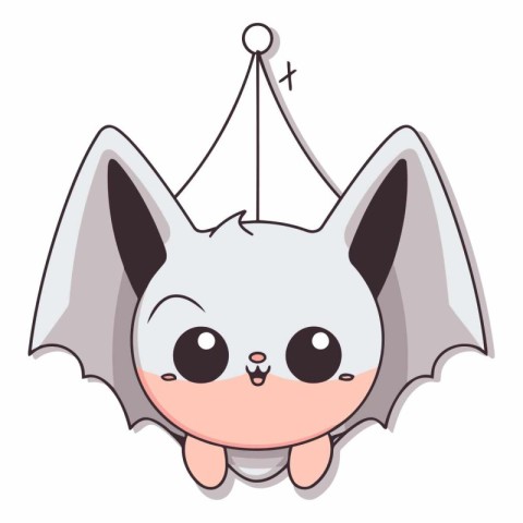 Cute cartoon kawaii bat on a white background.