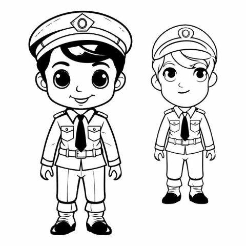 Coloring page of a boy in scout uniform on white background.