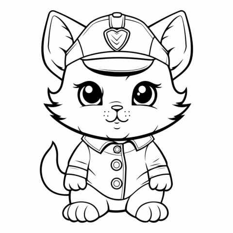 Black and White Cartoon Illustration of Cute Cat Sailor Characte