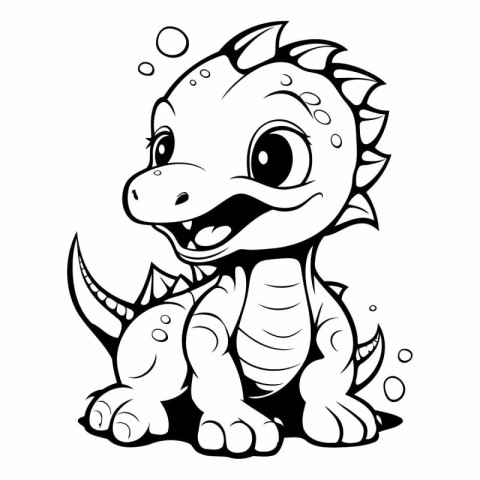 Black and White Cute Dinosaur Cartoon Mascot Character Illustrat