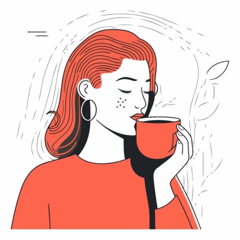 Woman drinking coffee of a girl with a cup of coffee.