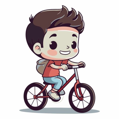 Boy riding bicycle cartoon vector illustration. Boy riding bicyc