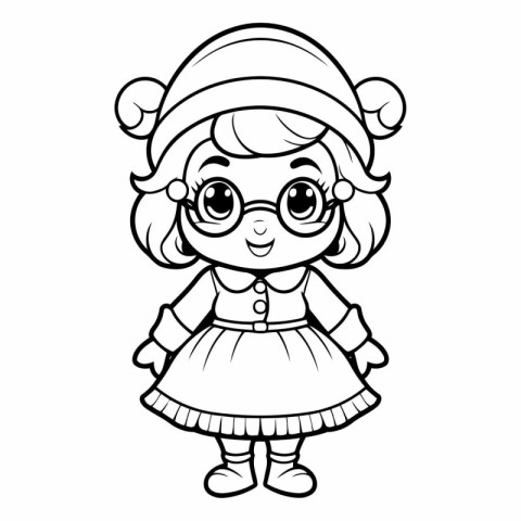 Coloring book for children: girl in a Christmas hat and glasses