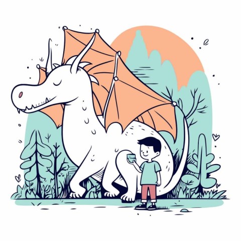 Cute little boy with a dragon in the park