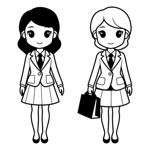 Businesswoman and Businesswoman cartoon in black and white vecto