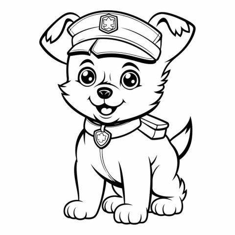 Black and White Cartoon Illustration of Cute Puppy Sailor or Pol