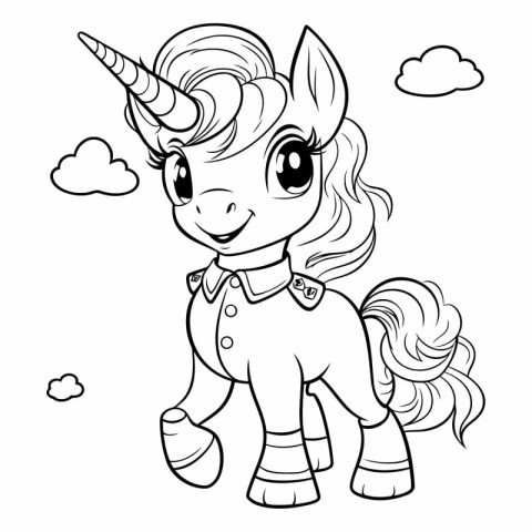 Black and White Cartoon Illustration of Cute Unicorn Fantasy Ani