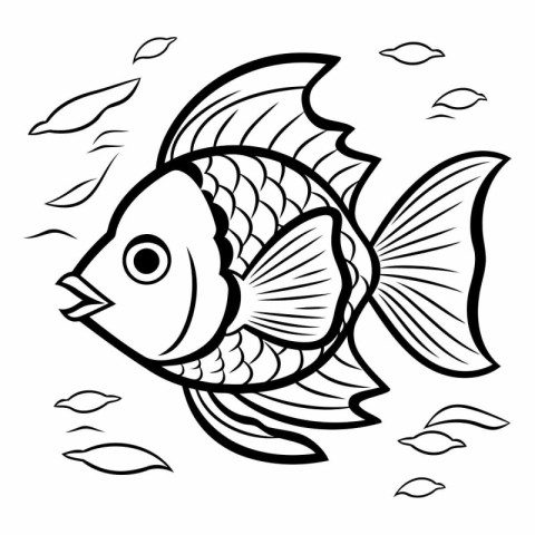 Black and White Cartoon Illustration of Cute Fish or Fish for Co