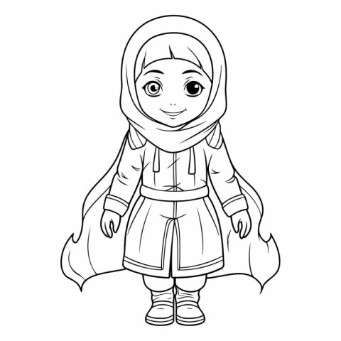 Cute muslim girl in hijab for coloring book.