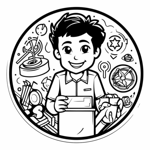 Black and White Cartoon Illustration of a Boy Behind the Voting