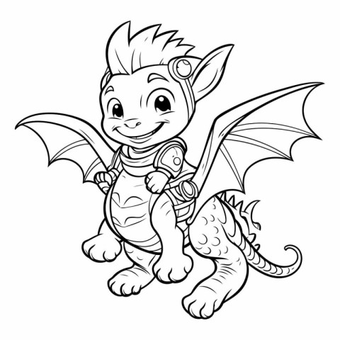 Cute cartoon dragon. Black and white vector illustration for col