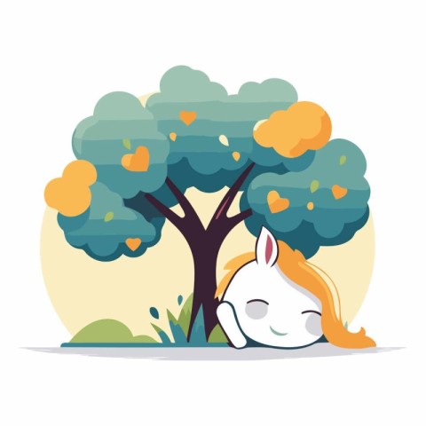 Cute cartoon horse in the forest. Flat style.