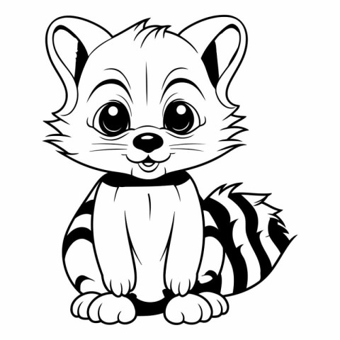 Cute raccoon - Black and White Cartoon Illustration. Vector