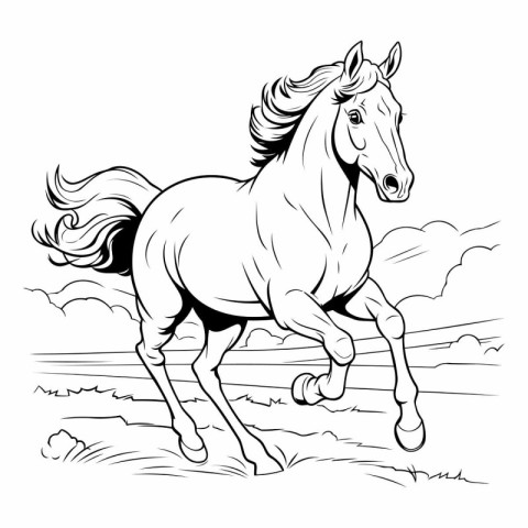 Illustration of a horse running in the field on a white backgrou