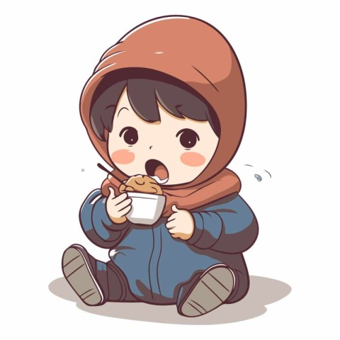 Illustration of a Kid Wearing a Hoodie Eating a Cup of Hot Choco