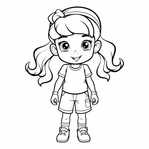 Coloring Page Outline Of cartoon little girl.