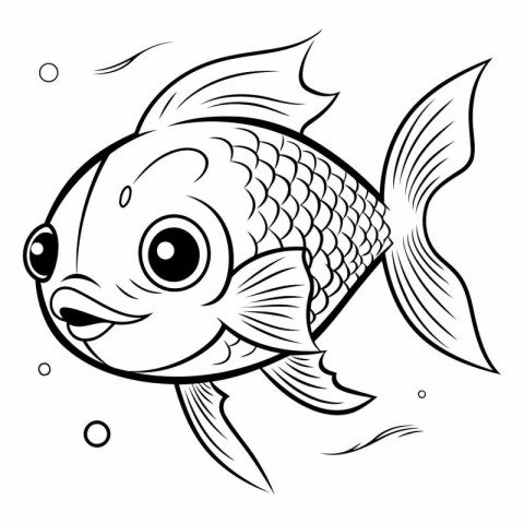 Black and White Cartoon Illustration of Cute Fish for Coloring B