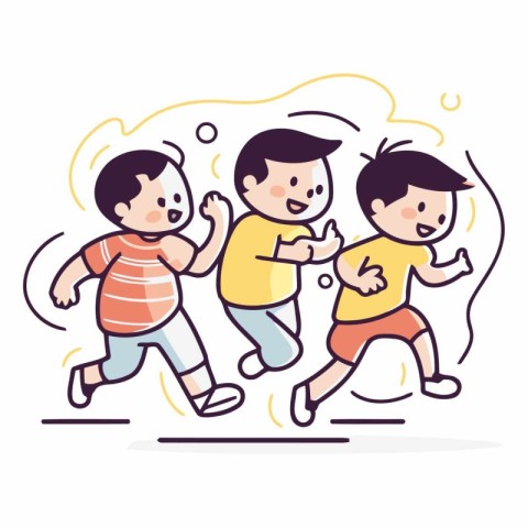 Cartoon kids running and jogging. Flat design vector illustratio