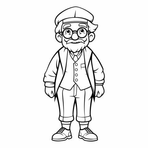 Black and White Cartoon Illustration of Grandfather Comic Charac