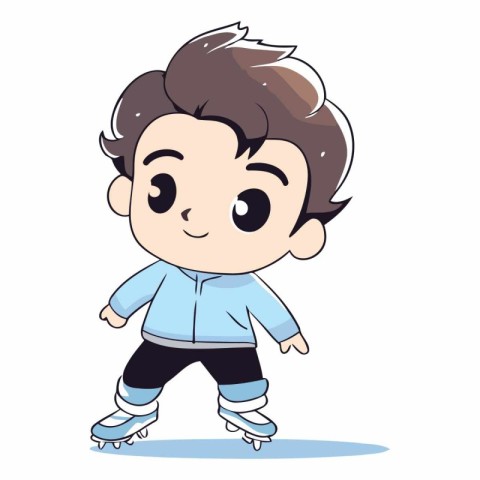 Cute boy on skates in cartoon style.