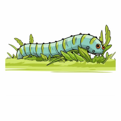 Cartoon caterpillar in the grass isolated on white background.