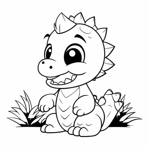 Black and White Cartoon Illustration of Dinosaur Animal Characte