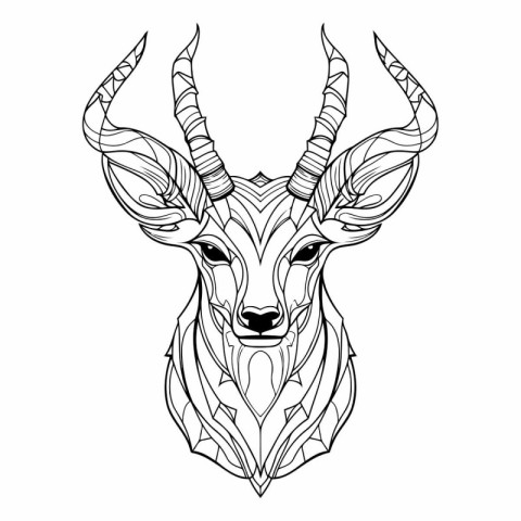 Deer head. Black and white vector illustration for coloring book