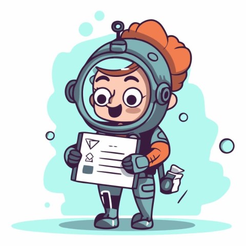 Cartoon Astronaut Character with Clipboard.